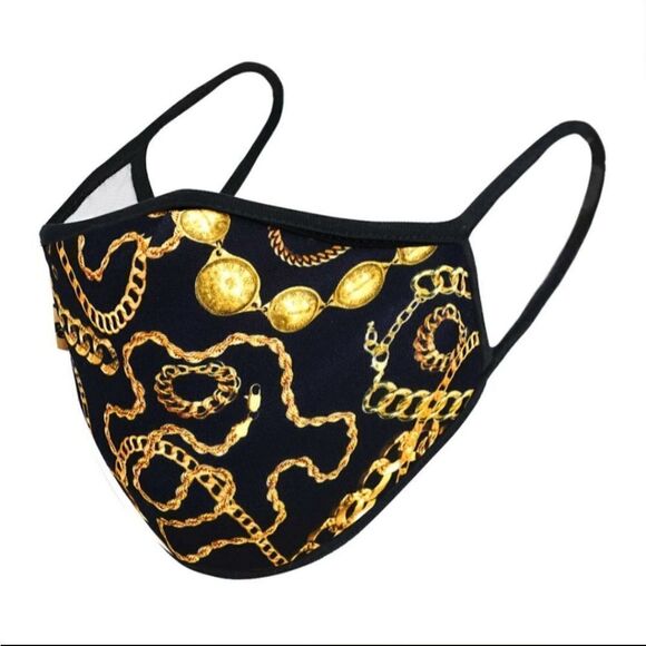 SALE Designer Gold Chain Black Facemask - Picture 1 of 3